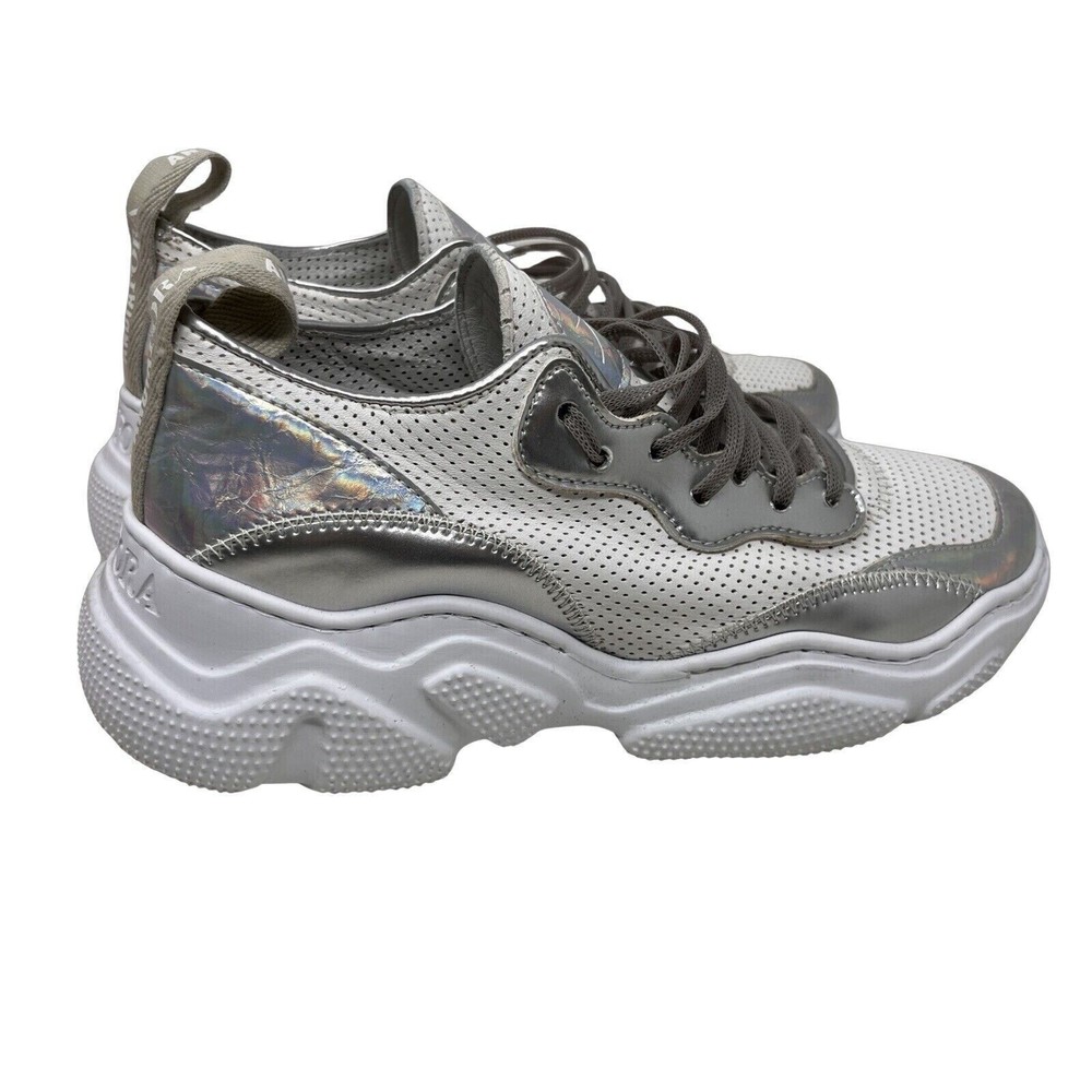 Andia Fora Fashion Sneakers White Leather Silver Designer Italy Womens 39 US 8